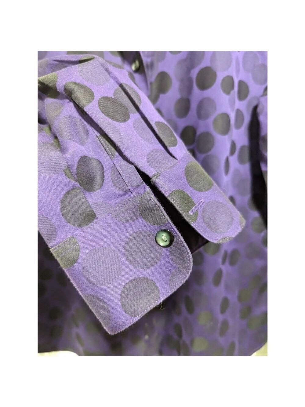 Foxcroft Women's 12 Purple Long Sleeve Button Front Blouse Black Abstract Polka - Picture 6 of 10